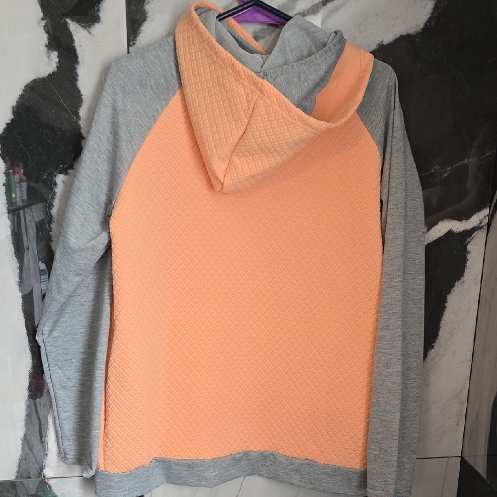 Coral and Gray Hoodie Double Hood